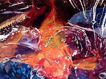 Kat O'Connor koi water swirling watercolor painting