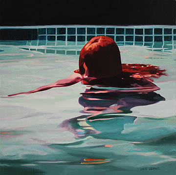 Kat O'Connor girl night pool oil painting