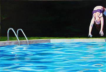 Kat O'Connor oil painting figure pool flip fulcrum