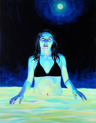 Kat O'Connor Acrylic painting figure night moon pool