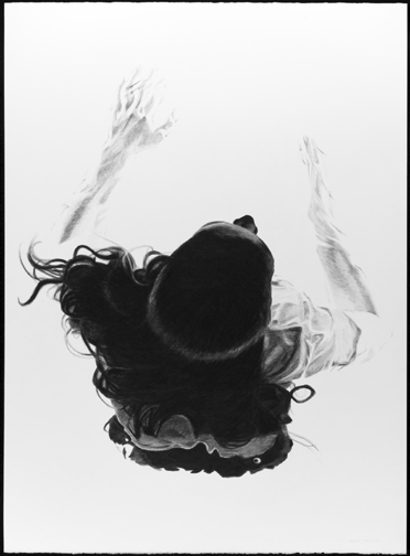 Kat O'Connor conte drawing figure float hair swim