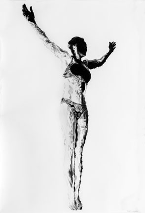 Kat O'Connor drawing conte graphite ink female figure float swim
