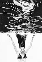 Kat O'Connor drawing conte acrylic watercolor graphite female figure swim float sink