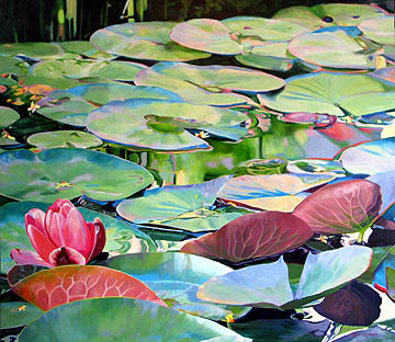 Kat O'Connor lily pad flower pond oil painting